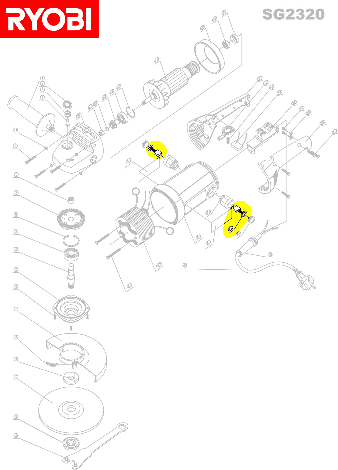 Balais Charbon Scie Table ETS1526AL Ryobi Pièce Détachée 5131004196