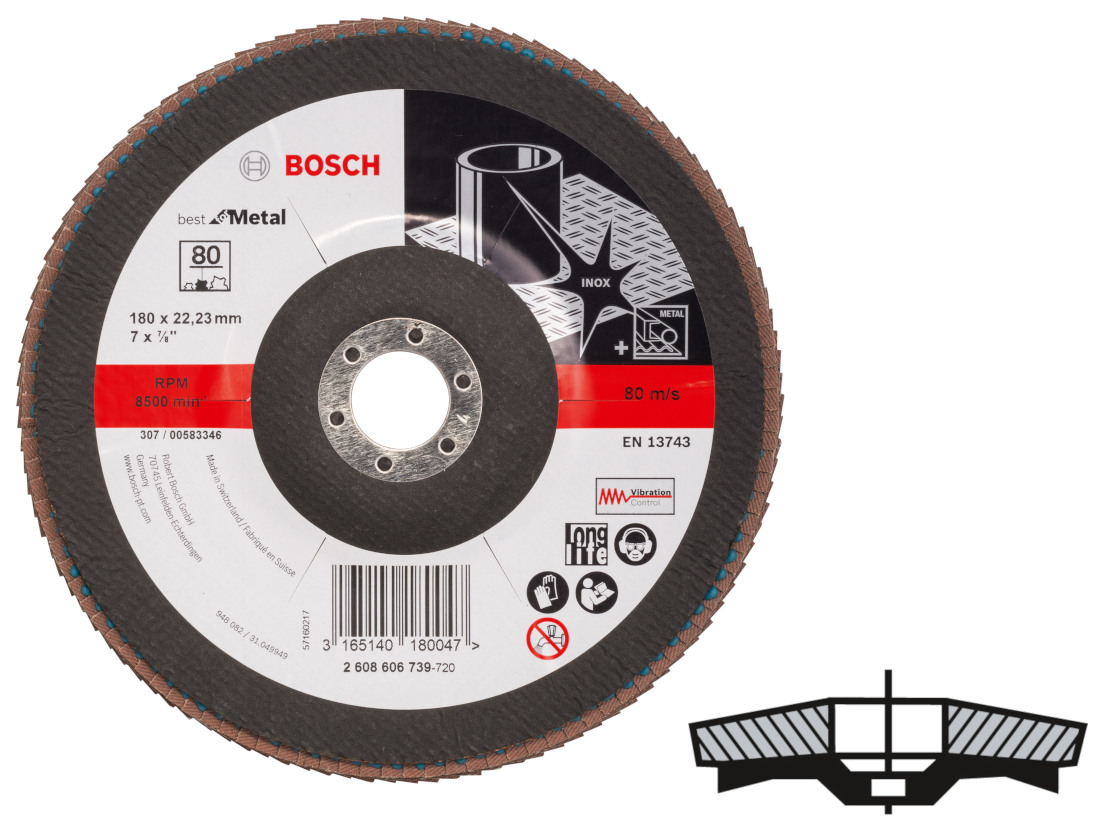 Bosch Fibre Lamelles Expert Metal R444 125 Mm Grain 24 Pour Meuleuse D'Angle