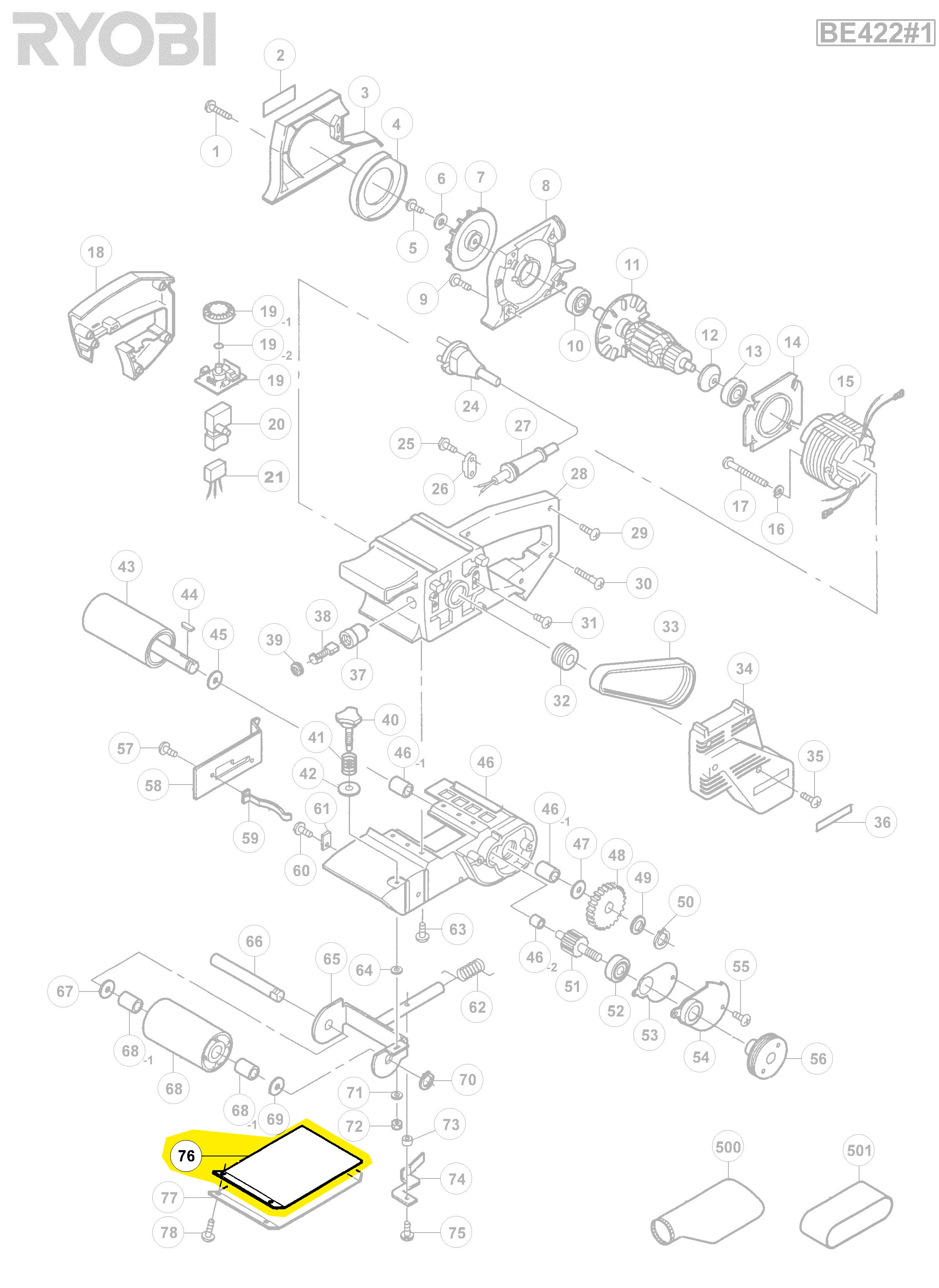 Plaque Base Superieure Ponceuse Bande Be422 B1056 Ryobi 5131011018