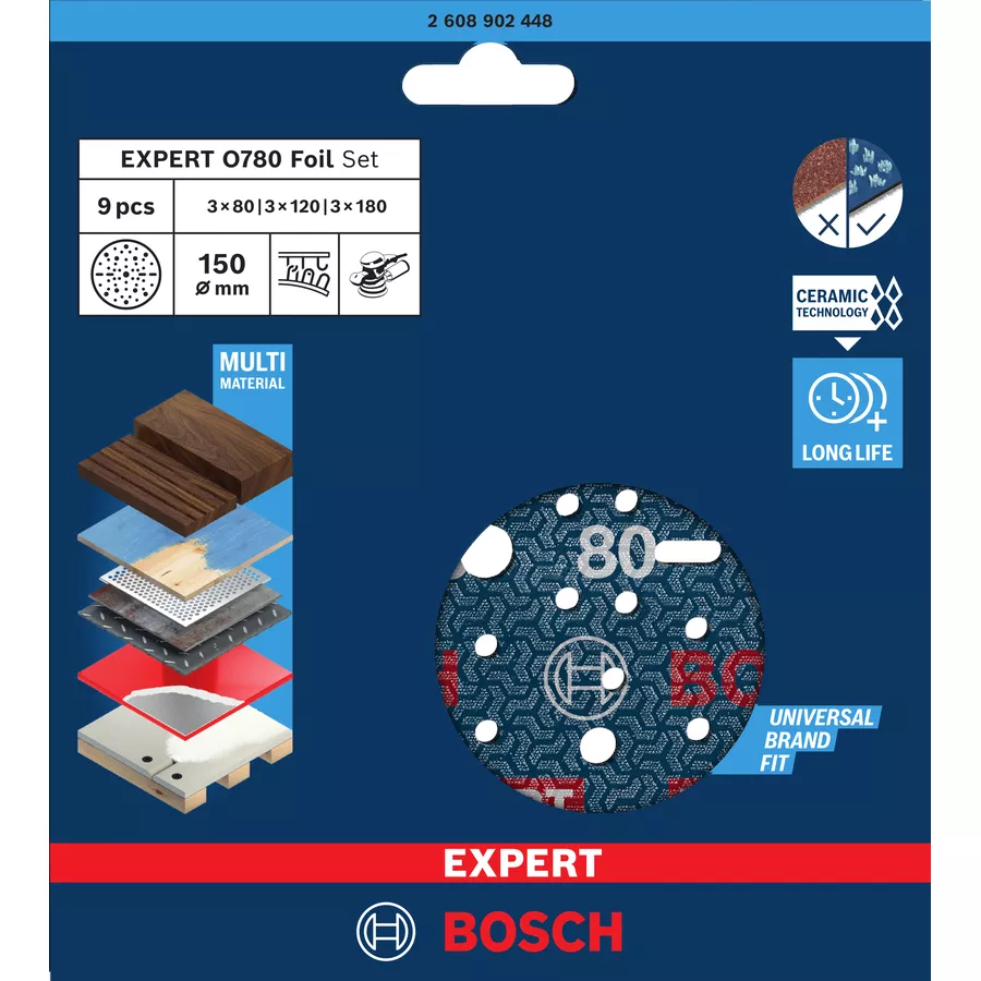 abrasifs EXPERT O780 Bosch Ø150mm (assortiment 9 pièces)