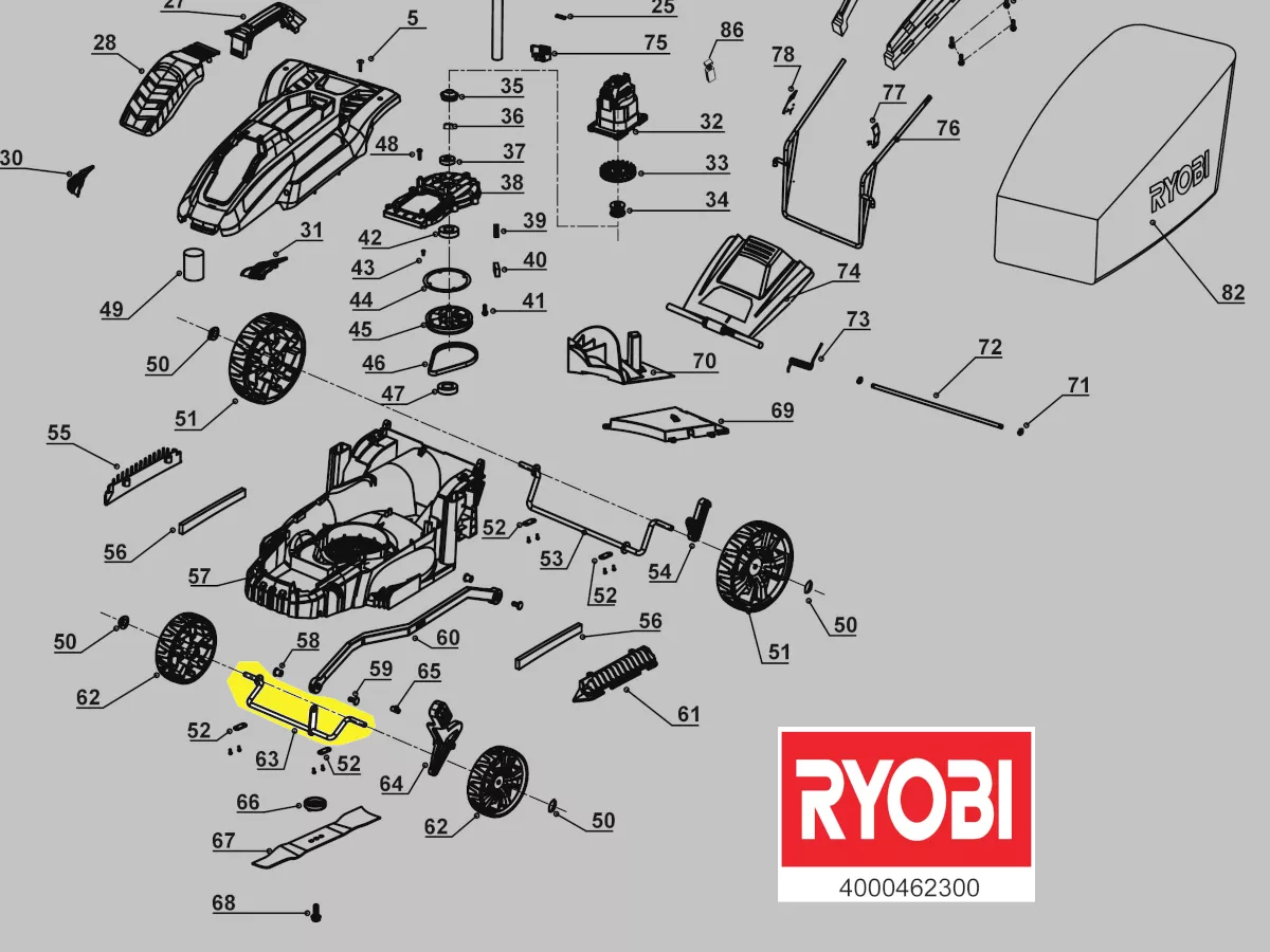 axe roue avant réf. 5131037057 Ryobi
