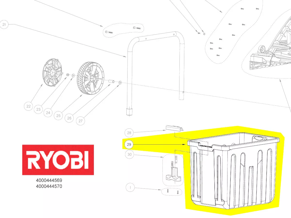 bac collecteur réf. 5131033684 broyeur Ryobi