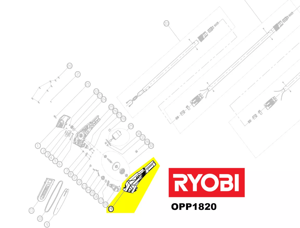 boîtier tête d\'élagage gauche réf. 5131028975 Ryobi