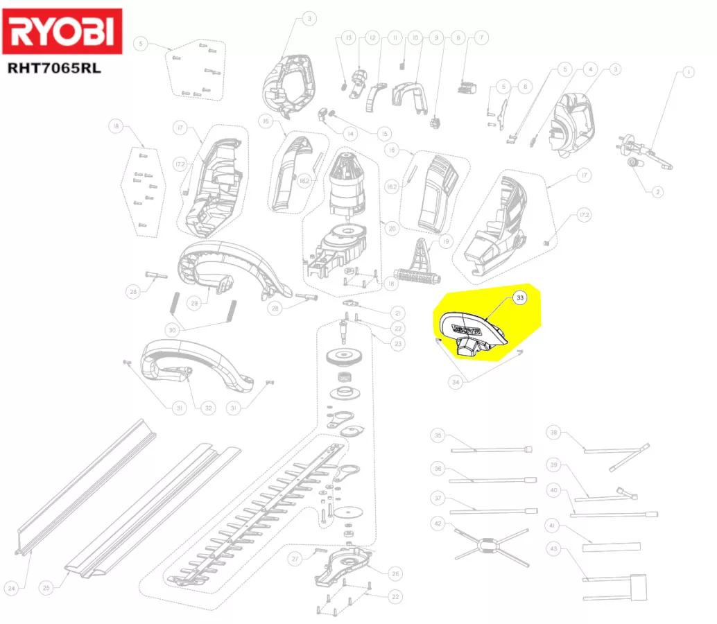bouclier protège main réf. 5131035550 taille-haie Ryobi