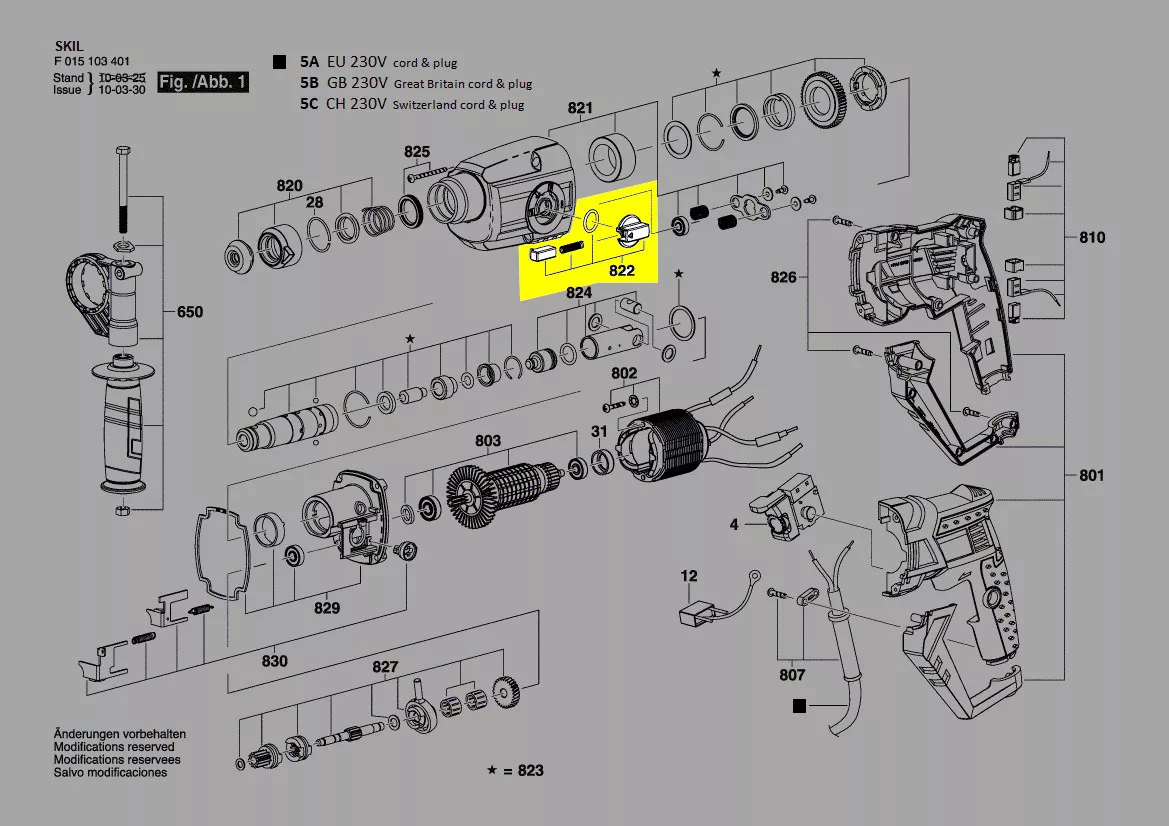 bouton sélection mode percussion réf. 2610Z01076 Skil