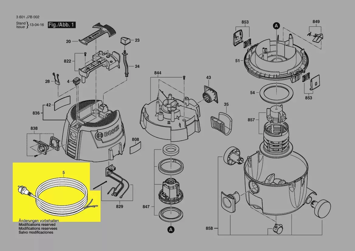 Cable aspirateur GAS20L SFC GAS15L GAS1200L Bosch pièce détachée 1600A000LR