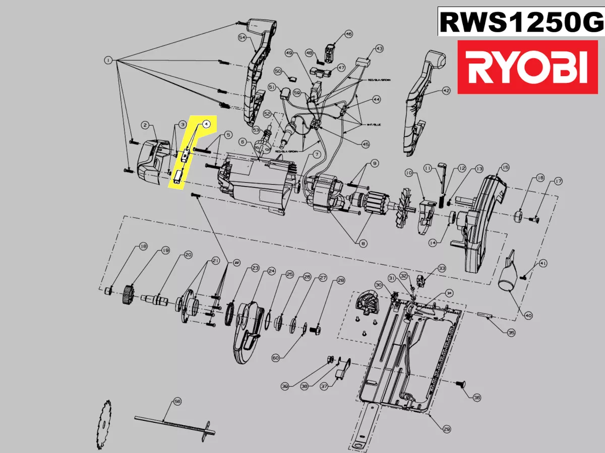 Charbons + Support 5131031095 Pour Scie Circulaire Ryobi RWS1250G / RWS1400K