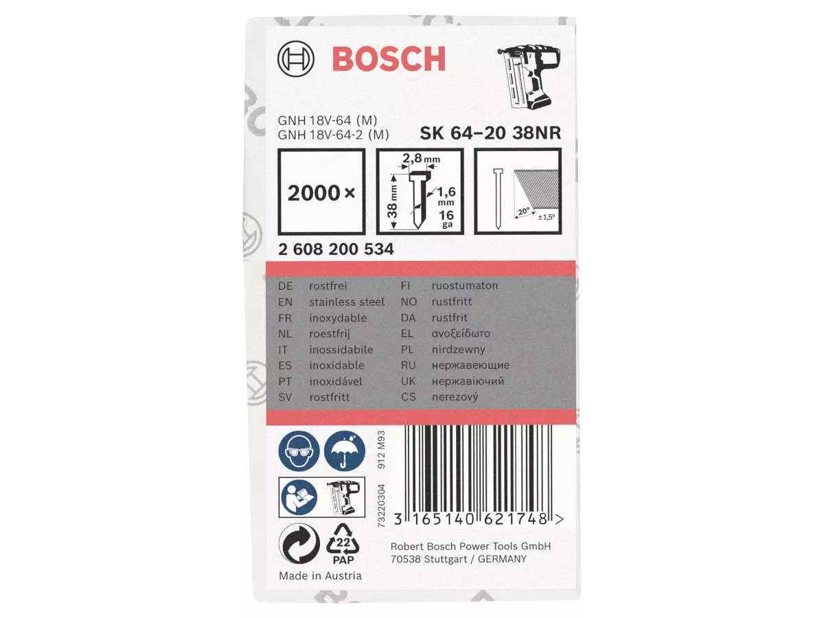 clous tête homme inox 1,6mm 20° Bosch