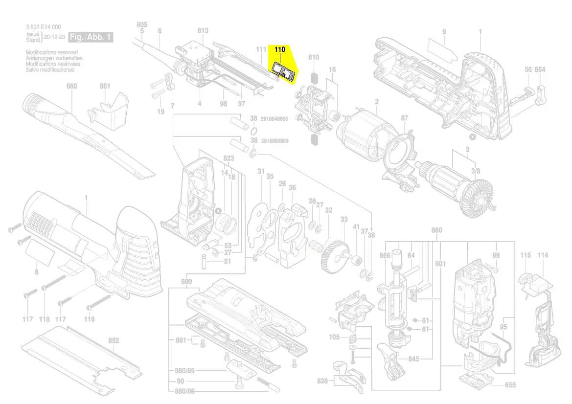 poignée interrupteur GCM10GDJ scie onglet Bosch pièce 1609B06237