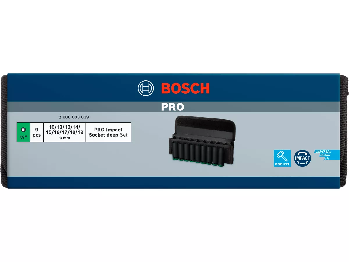 Jeu de 9 douilles 1/2\" longues Pro Impact Bosch