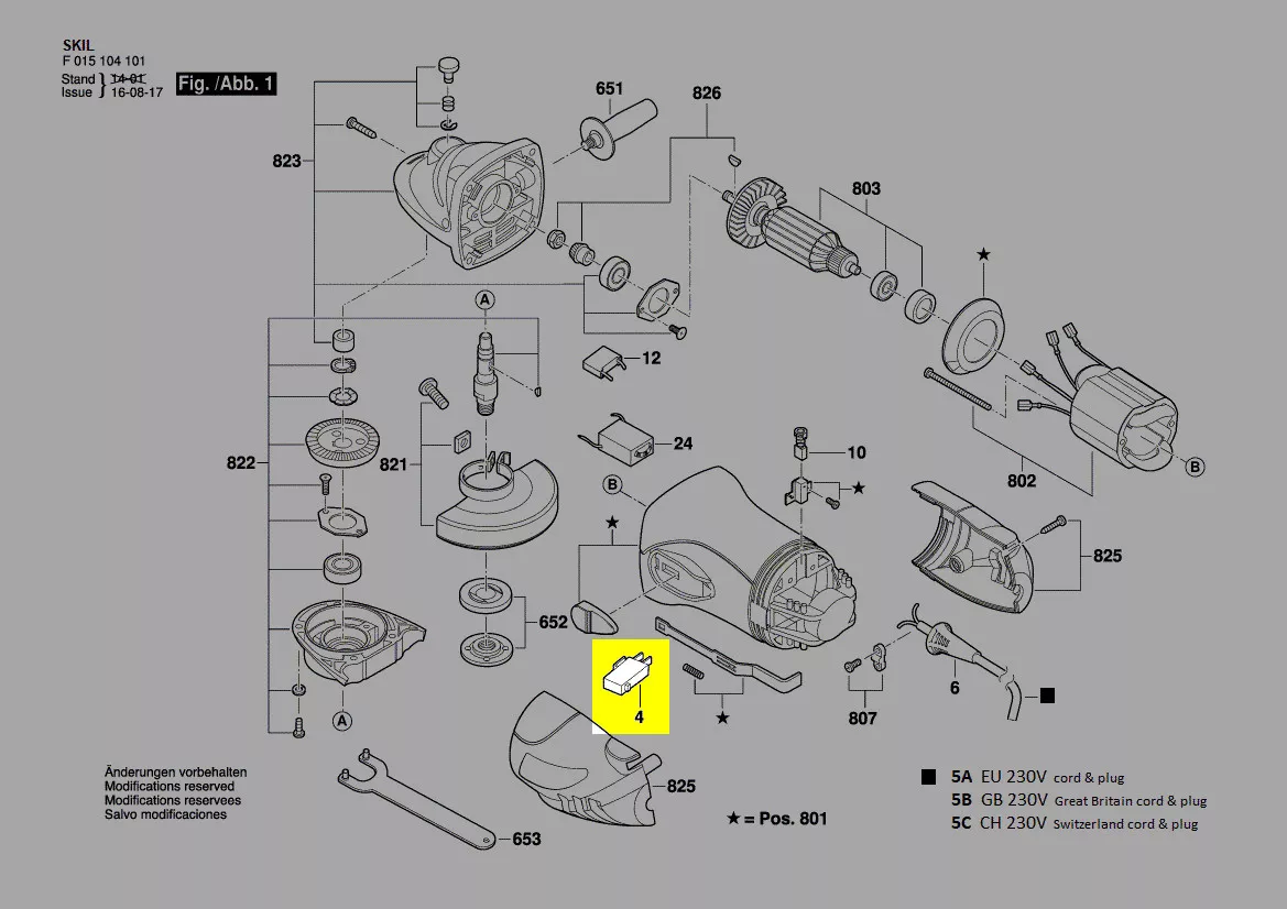 Interrupteur Bascule Interrupteur Meuleuse D'angle ECSiNG - Compatible Skil 9003, Ferm, 5A 250V, Noir Interrupteur De Meuleuse Aeg