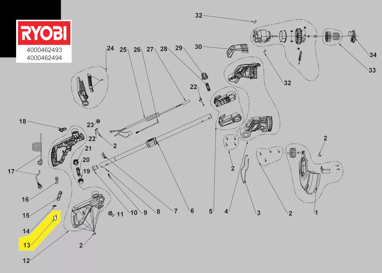 interrupteur coupe-bordures Ryobi réf. 5131041452