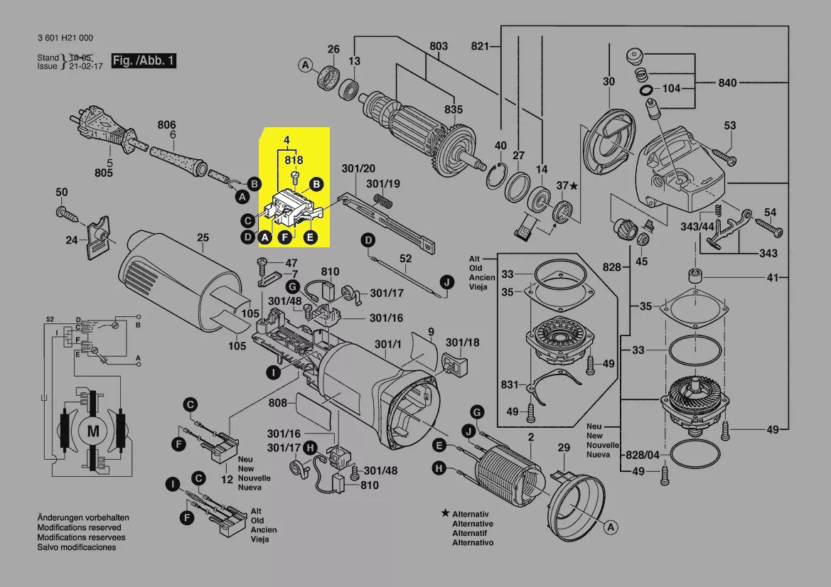 Interrupteur pour meuleuse angulaire BOSCH PWS 6-115, GWS 10-125 CE...