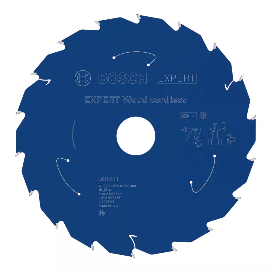 Lame Bosch Expert for Wood 190x30mm 18 dents scie sans-fil