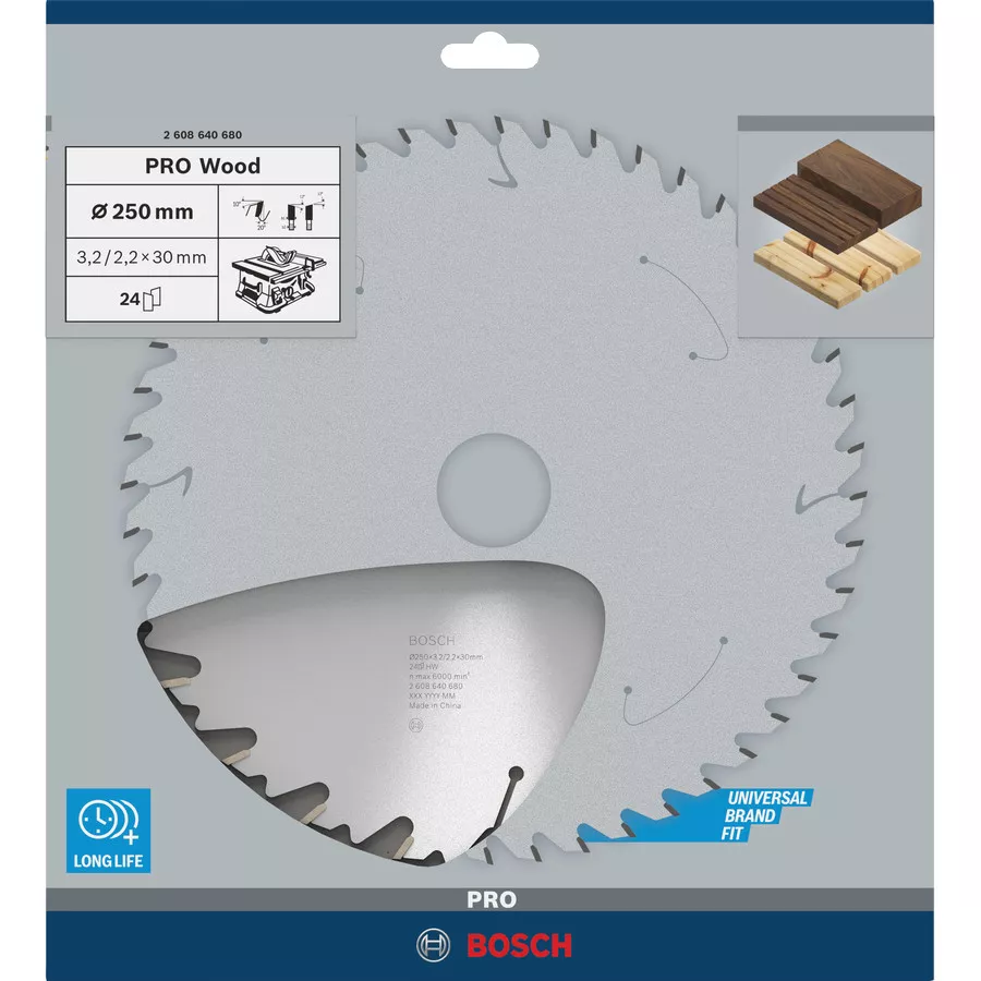 Lame PRO Wood Ø250 x 30mm - 24 dents BOSCH scie circulaire table