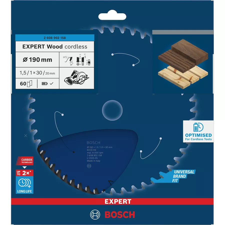 Lame Bosch Expert for Wood 190x30mm 60 dents scie sans-fil