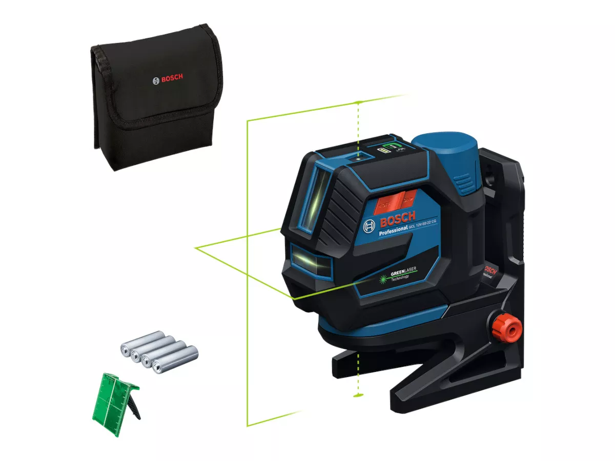 Laser lignes GCL 12V-50-22 CG Bosch + RM 20 + 4x 1,5 V-LR6
