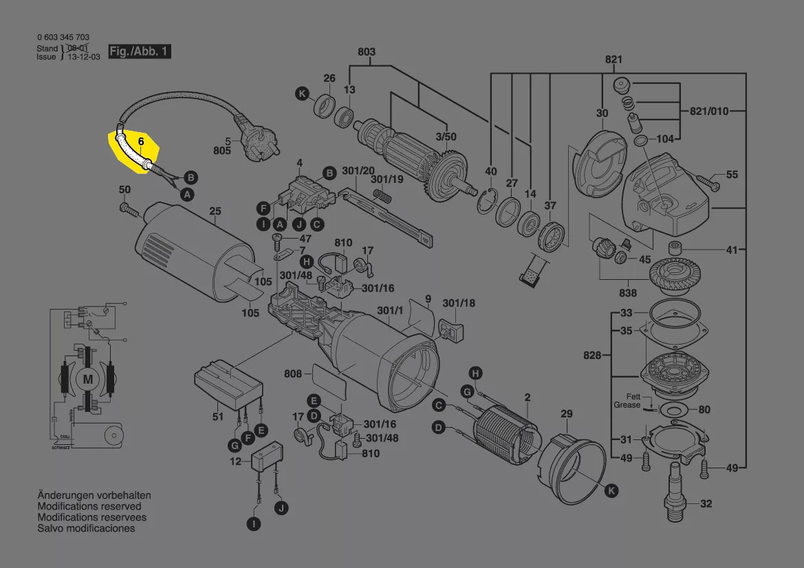 Manchon passe cable d\'alimentation réf. 2 600 703 013 Bosch